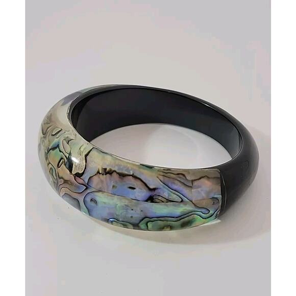 Vintage Abalone Encased Lucite Bangle Bracelet Stunning 2.75 Inches‎ - Picture 3 of 9